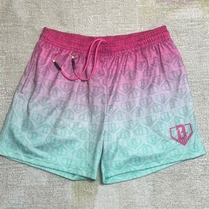 B 101 Men's Athletic Shorts Gradient Pink Teal Logo Mesh Gym Size M